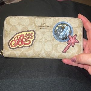 Disney X Coach Accordion Zip Wallet In Signature Canvas With Patches